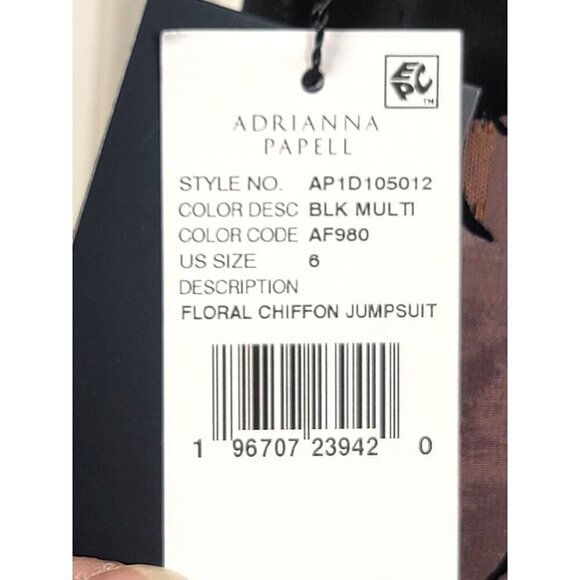 Adrianna Papell Floral Chiffon Jumpsuit Black Multi V-Neck Short Sleeve Size 6 - Picture 6 of 12